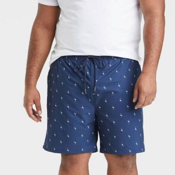 Goodfellow & Co 7" Mini Flamingo Swim Shorts UPF 50+ Navy NWT Size XL - Picture 1 of 15